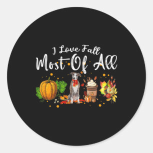 Pegatina Redonda Me Encanta Caer La Mayoría De Las Calabazas Greyho