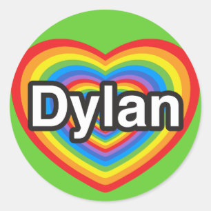 Pegatina Redonda Me encanta Dylan. Te amo, Dylan. Corazón