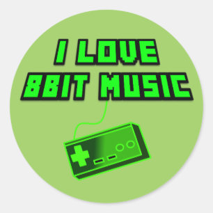 Pegatina Redonda Me encanta el arte digital retro verde de 8 bits