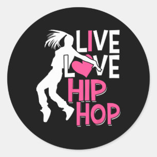 Pegatina Redonda Me Encanta El Baile Hip Hop - Corazón Rosa Y Hop D