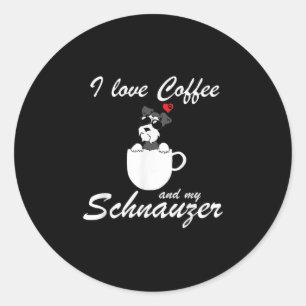 Pegatina Redonda me encanta el café y mis amantes del perro schnauz