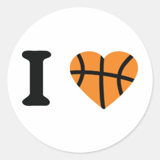 Pegatina Redonda Me encanta el corazón del baloncesto