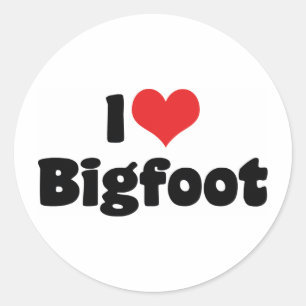 Pegatina Redonda Me encanta el corazón pisada Sasquatch Yeti