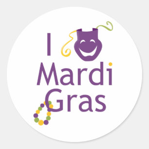 Pegatina Redonda Me encanta el desfile de Mardi Gras