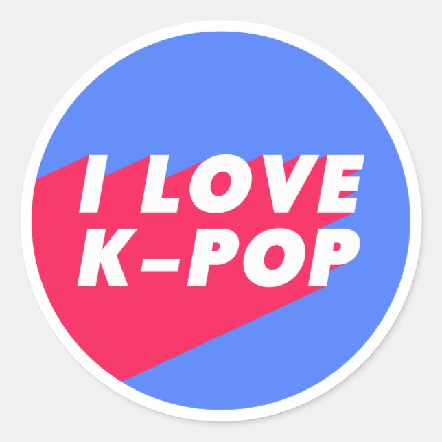 Pegatina Redonda Me encanta el diseño de un círculo rosa azul K-Pop (Anverso)