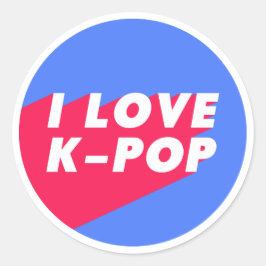Pegatina Redonda Me encanta el diseño de un círculo rosa azul K-Pop