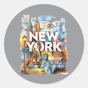 Pegatina Redonda Me encanta el diseño de viaje de vacaciones de Nue