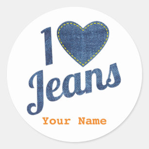Pegatina Redonda Me encanta el diseño vintage de moda Jeans con oíd