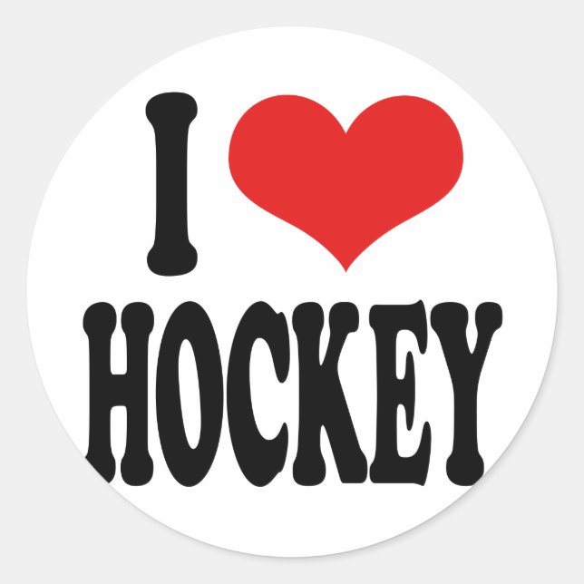 Pegatina Redonda Me encanta el hockey (Anverso)