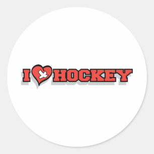 Pegatina Redonda Me encanta el hockey sobre hielo - corazón