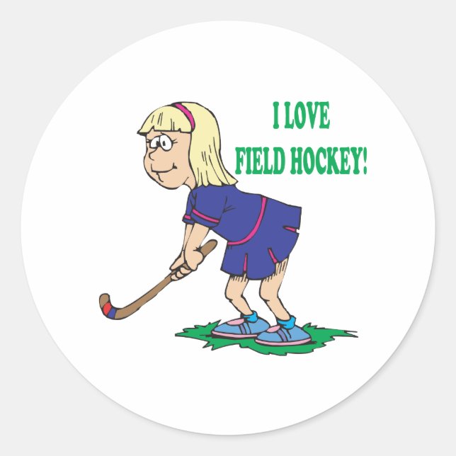 Pegatina Redonda Me encanta el hockey sobre hierba (Anverso)