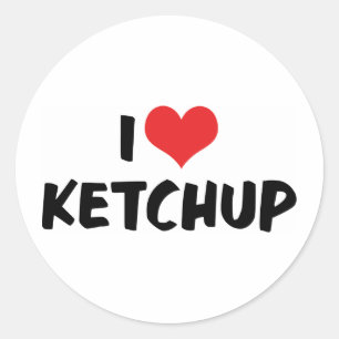 Pegatina Redonda Me encanta el Ketchup del corazón - Catsup Lover