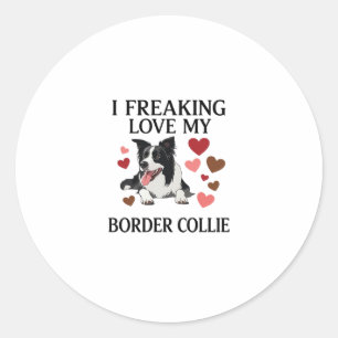 Pegatina Redonda Me Encanta el Perro Border Collie Corazones_1