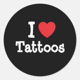 Pegatina Redonda Me encanta el personalizado del corazón de Tattoos
