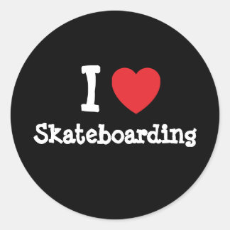 Pegatina Redonda Me encanta el personalizado del corazón del Skateb
