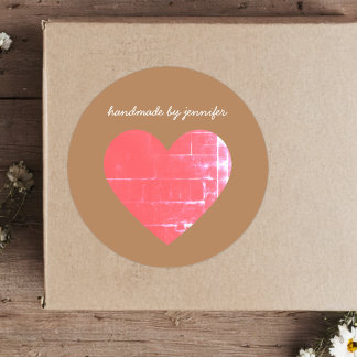 Pegatina Redonda Me encanta el rojo del corazón hecho a mano por el