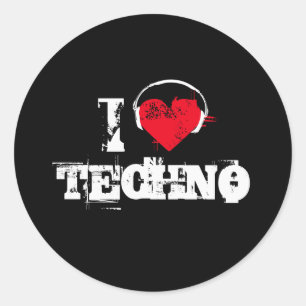 Pegatina Redonda Me encanta el tecno