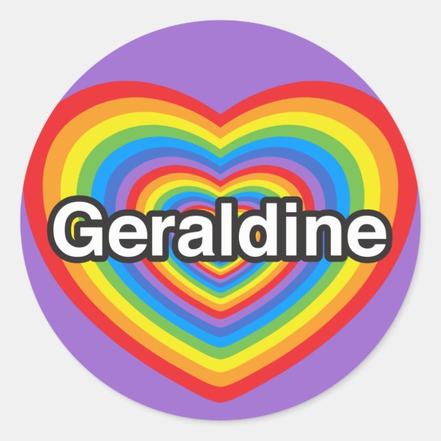 Pegatina Redonda Me encanta Geraldine. Te amo Geraldine. Corazón (Anverso)
