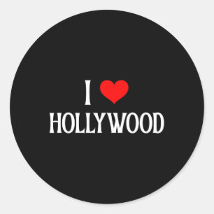 Pegatina Redonda Me encanta Hollywood, me encanta viajar en feriado