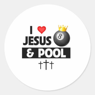 Pegatina Redonda Me Encanta Jesús Y El Palo De Billar 8 Ll Pocket B