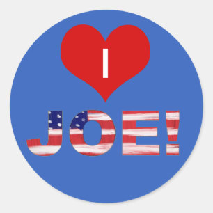 Pegatina Redonda Me encanta JOE! En azul con bandera