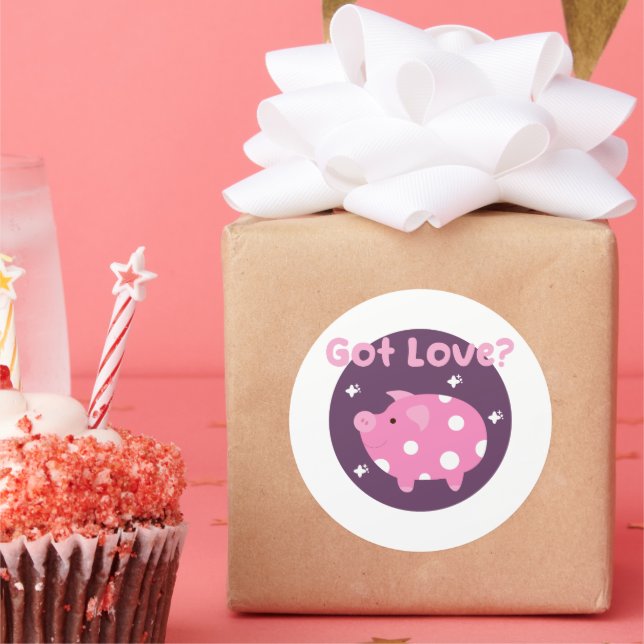 Pegatina Redonda Me encanta Kawaii lindo cerdo rosa (Fiesta)