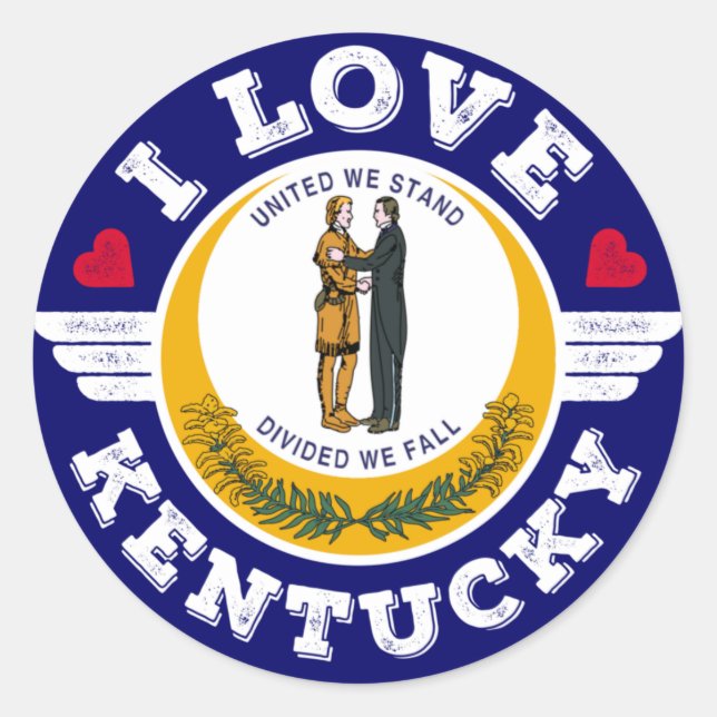 Pegatina Redonda Me encanta la bandera del estado de Kentucky Unite (Anverso)