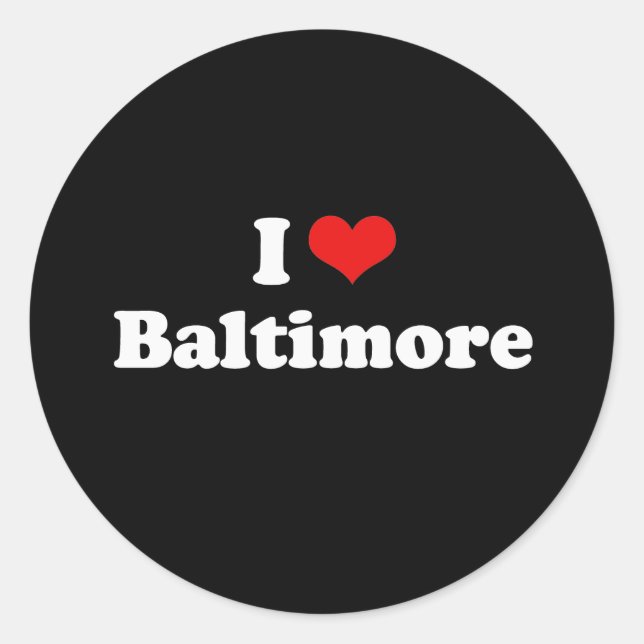 Pegatina Redonda Me Encanta La Camiseta Blanca De Baltimore (Anverso)