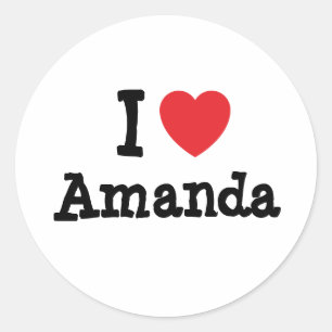 Pegatina Redonda Me encanta la camiseta de corazón de Amanda