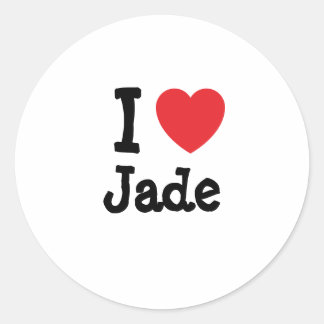 Pegatina Redonda Me encanta la camiseta de corazón de Jade