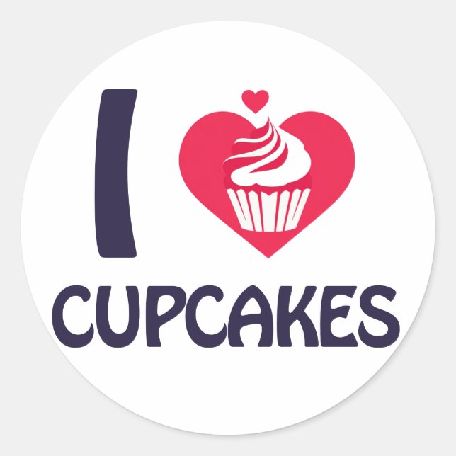 Pegatina Redonda Me encanta la camiseta de Cupcakes (Anverso)