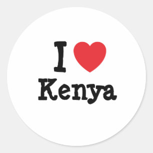 Pegatina Redonda Me encanta la camiseta del corazón de Kenia