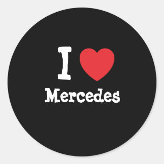Pegatina Redonda Me encanta la camiseta del corazón de Mercedes