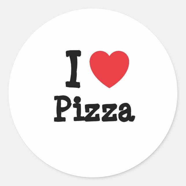 Pegatina Redonda Me encanta la camiseta del corazón de Pizza (Anverso)