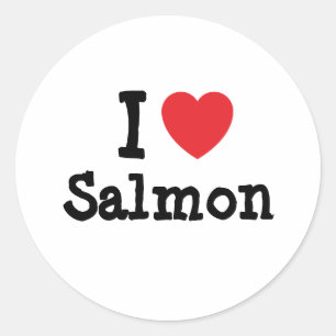 Pegatina Redonda Me encanta la camiseta del corazón de Salmon