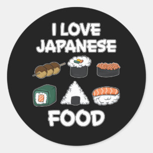 Pegatina Redonda Me encanta la comida japonesa divertida regalo de