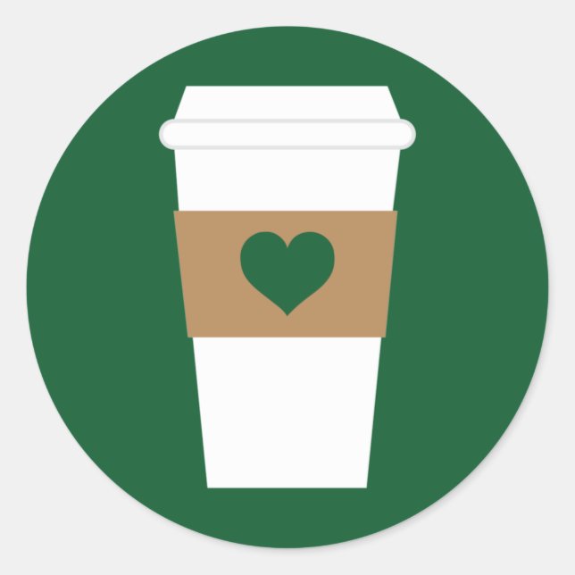 Pegatina Redonda Me encanta la Copa de Café Desechable (Anverso)