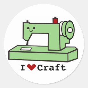 Pegatina Redonda Me encanta la máquina de coser Kawaii