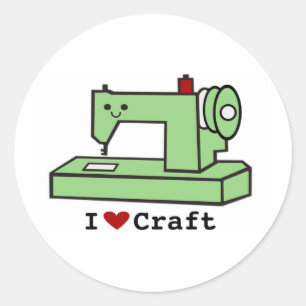 Pegatina Redonda Me encanta la máquina de coser Kawaii