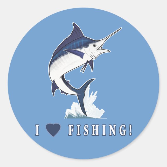 Pegatina Redonda Me encanta la pesca: Atlantic Blue Marlin (Anverso)