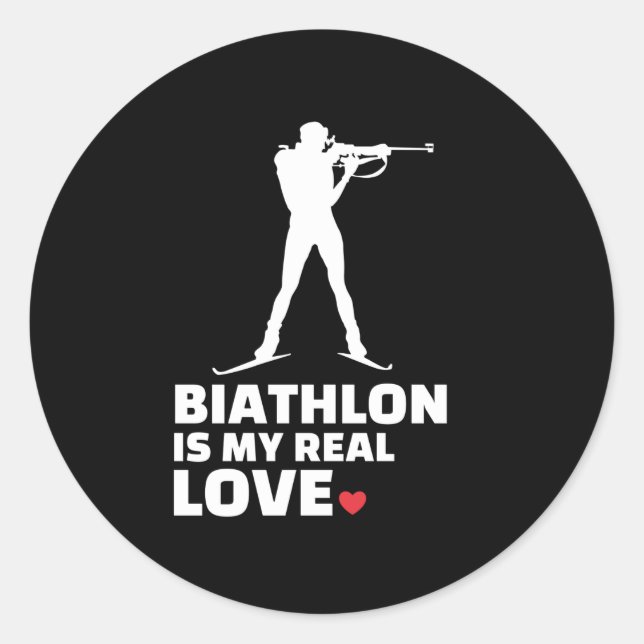 Pegatina Redonda Me encanta la silueta de biatlón estilo biatlón (Anverso)