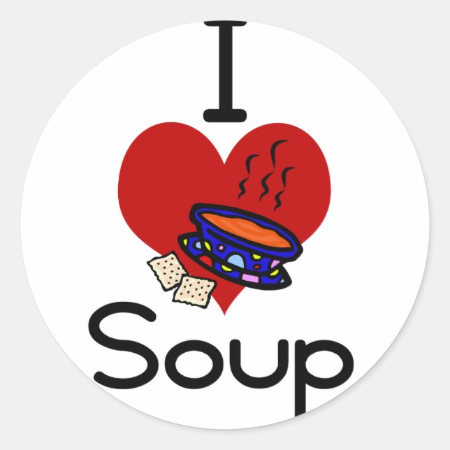 Pegatina Redonda Me encanta la sopa de corazón (Anverso)