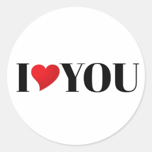 Pegatina Redonda Me encanta la tipografía moderna del corazón rojo