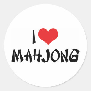 Pegatina Redonda Me encanta Mahjong de corazón - Amante de Mah Jong