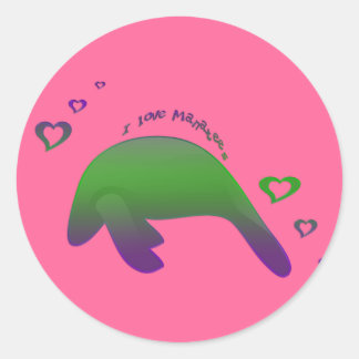 Pegatina Redonda Me encanta Manatees Green Purple