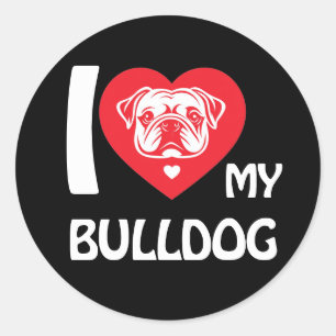 Pegatina Redonda Me encanta mi Bulldog - Divertido y lindo regalo d