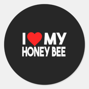 Pegatina Redonda Me encanta mi camiseta de abeja melífera, pareja d