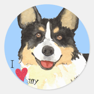Pegatina Redonda Me encanta mi Cardigan Welsh Corgi