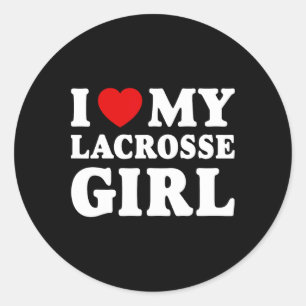 Pegatina Redonda Me Encanta Mi Chica Lacrosse, Corazón Mi Chica Lac