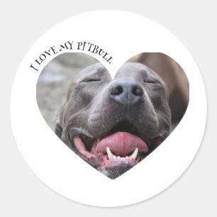Pegatina Redonda Me encanta mi foto de personalizado de perros pitb